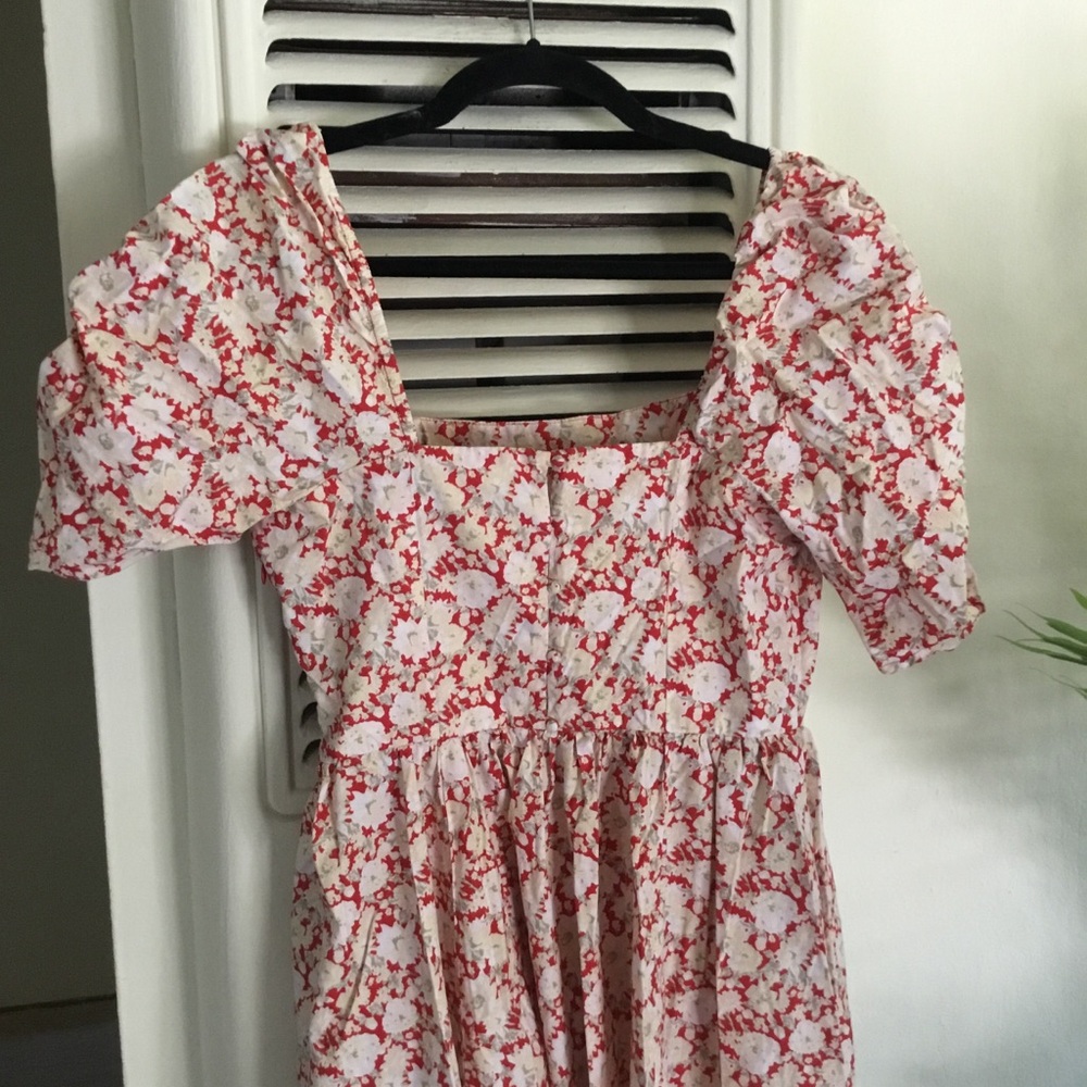 Free People She’s A Dream Red & Cream Floral Midi Dress - sz 6 - Picture 8 of 14